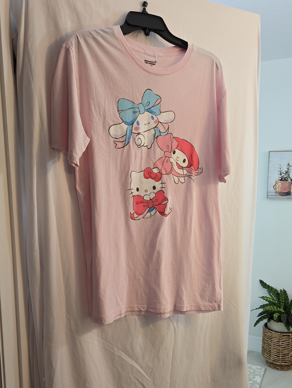 Sanrio Light Pink Short Sleeve Tee with Hello Kitty, Cinnamoroll & My Melody